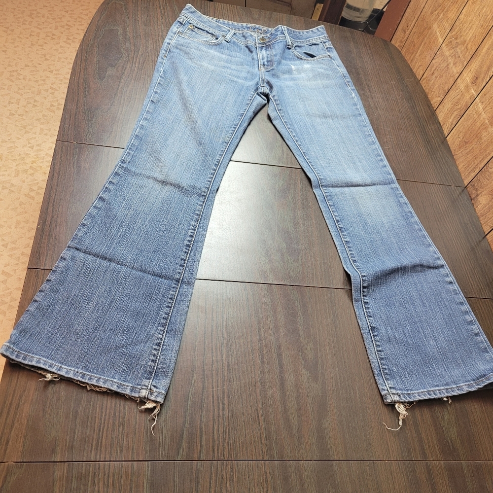 Chip & Pepper Blue Flare Wide Leg Jeans with Raw Hem